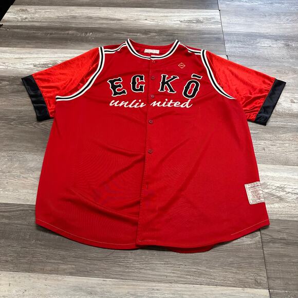 Ecko Unltd.  Baseball Jersey VIntage y2k Red Mens XXL Spellout Button Down Shirt - Picture 1 of 8